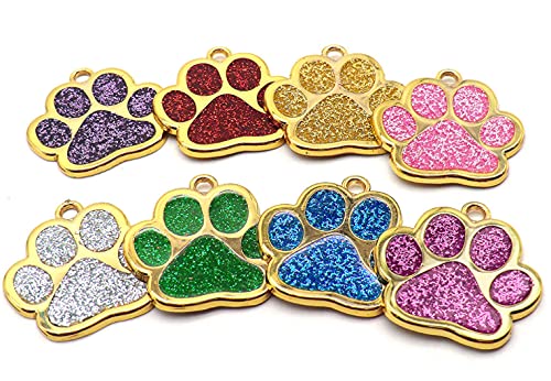 Stainless Steel Dog ID Tag Personalized Dog Tag Rhinestone Dog Tag Bling Dog Tag Stainless Steel Paw Shaped Dog Tag With Rhinestones-AM4 (Green)