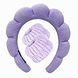 Spa Headband Wrist Towels Scrunchies/Wristband Set for Washing Face, Skincare Headbands for Women Terry Towel Cloth Fabric Puffy Sponge Facial Headband Hair Bands Wristbands for Makeup Removal, Shower-Purple -  LALAXAVA