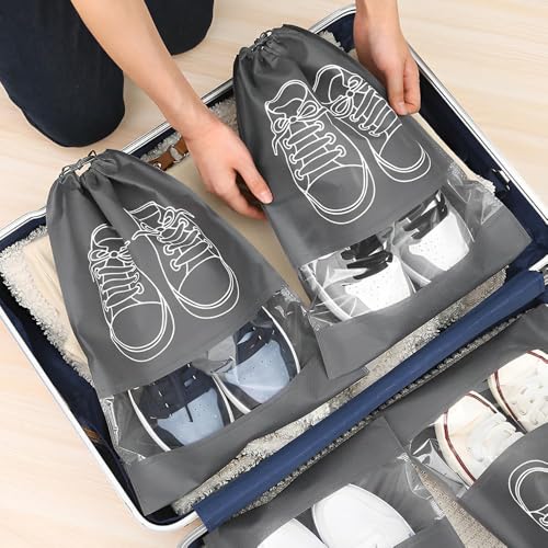 6 Stück Schuhbeutel,Schuhtasche Reise,Schuhtasch Koffer,Staubdicht Schuhtaschen,Tragbare Schuh Taschen mit klarem Fenster,Non-Woven Staubdicht Shoe Kordeltasche,zur Trennung von Schuhen Reisezubehör