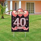 Excelloon 40th Birthday Decorations Yard Sign for Women, Rose Gold 40 Year Old Birthday Party Lawn...