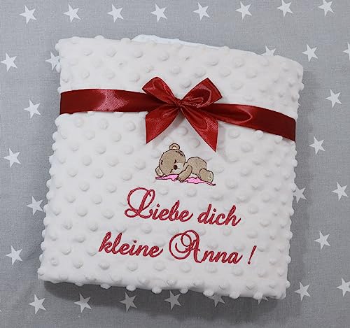 BotoBaby ★ Zweilagige Babydecke mit Namen und Datum Bestickt ★ Minky ★ Personalisiertes Geschenk ★ Motiv ★ Geburt ★ Taufe ★ (Beige - Sternen, 75 x 100 cm)