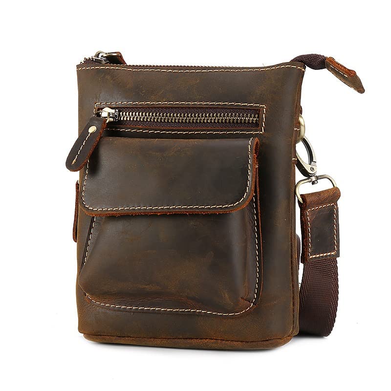 Leather Mens Messenger Bag, Vintage Waterproof Leather Laptop Briefcase, Shoulder Bag for Work Business (Color : Brown, Size : 18 * 14 * 5CM)3