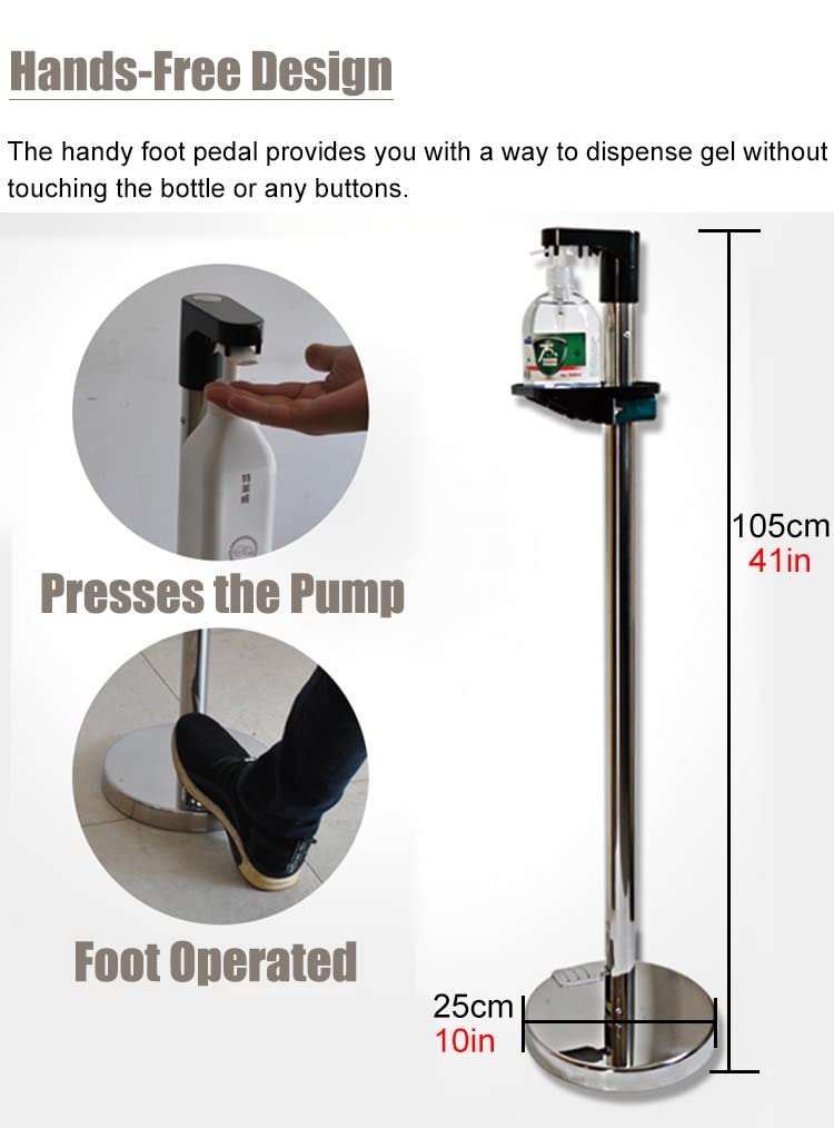 Dispenser da Pavimento per Gel per Le Mani, Supporto per disinfettante autoportante, Supporto per distributore di disinfettante per Le Mani a Pedale per Negozi, scuole, Hotel, acci