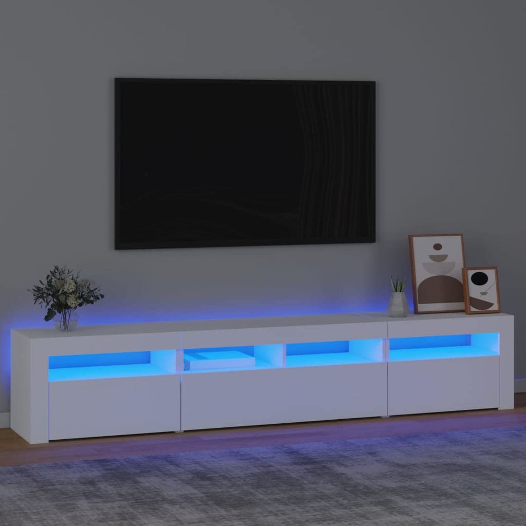 Mueble de TV con luces LED, color blanco, mueble de TV, aparador, 210 x 35 x 40 cm