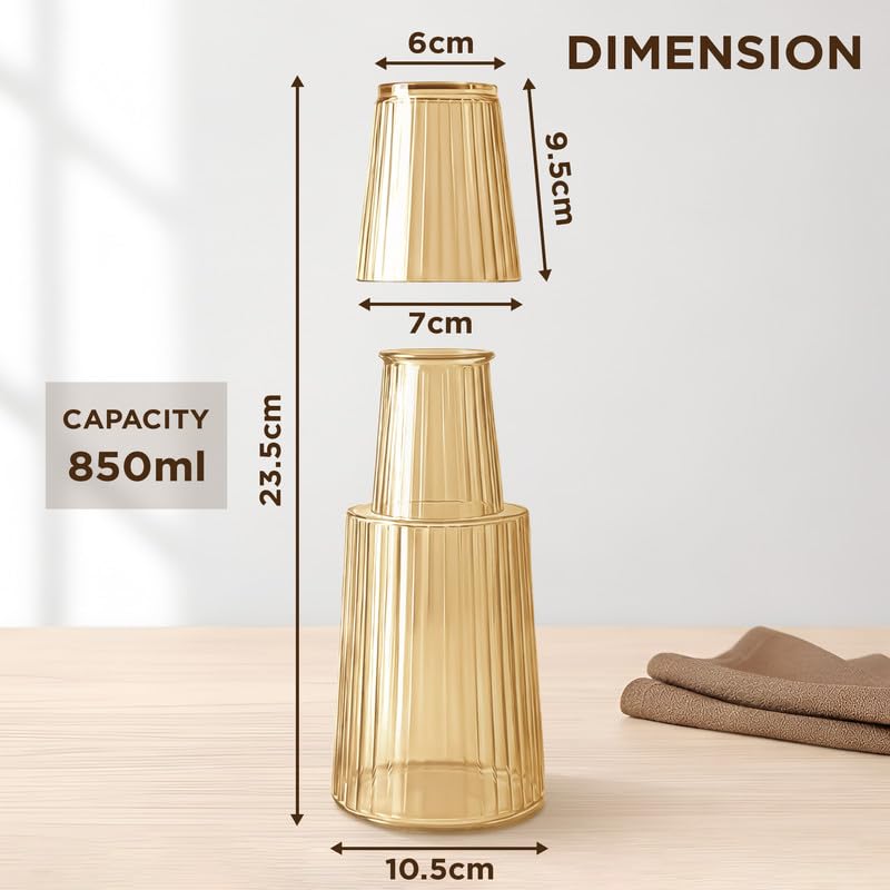 Image of Allo Drinksafe Glass Water Jug with Lid 850ml, Multipurpose Detox Pitcher Jar for Hot & Cold Beverages, Milk, Juice, Iced Tea, Ideal for Gifting, Serving, Dining Table(0.85 Litre Gold Stripped)