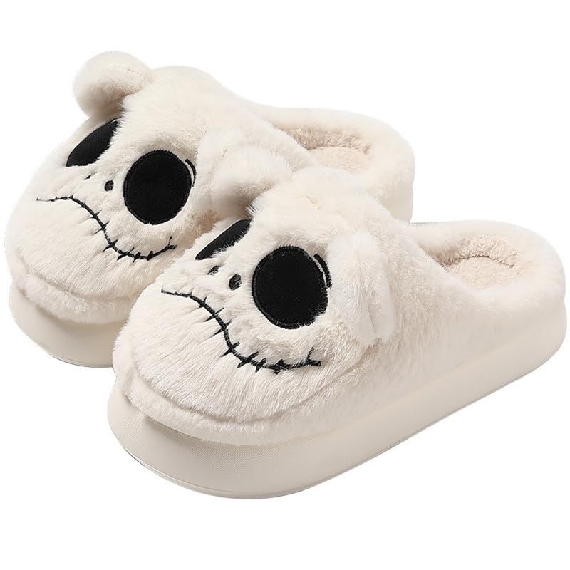 Skeleton Fuzzy Slippers Grunge Aesthetic Slippers for Women Funny Cute Winter House Slippers Indoor Fluffy Slippers