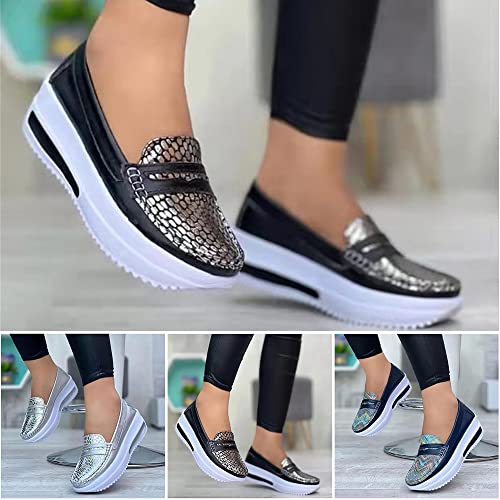 Foviza Mocassim feminino confortável plataforma mocassim sem salto redondo plataforma sapatos de cam