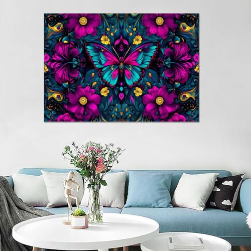 Toile papillon turquoise 70x100cm grand format tableau mural - 3