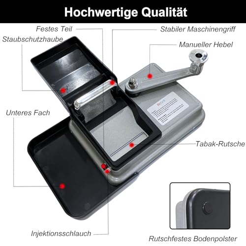 BeGrit Zigarettenstopfmaschine Stopfmaschine für Zigaretten 8mm Knopf Zigarettenstopfer Manuell drehmaschine zigaretten mit Zubehör Aufbewahrungsbox für einfache und konsistente Zigarettenherstellung