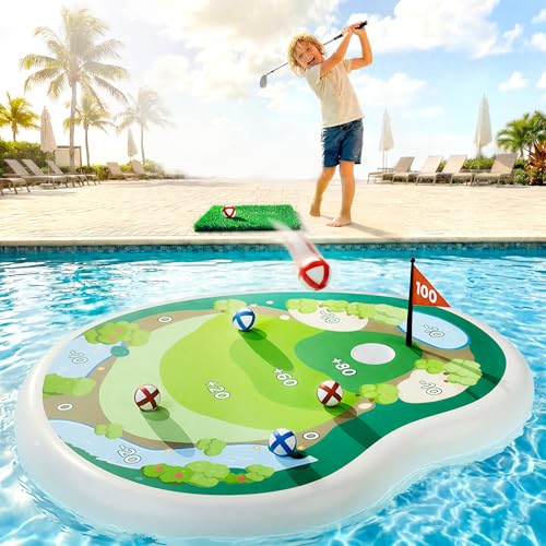 Funscape Kids Inflatable Golf Pool Toys Fun Swimming Pool Game Floating Water Chipping Green W/Sticky Balls Yard Summer Party Birthday Gift 3 4 5 6 7 8 9 12 Years Old Boys Girls Teen Adults Family
