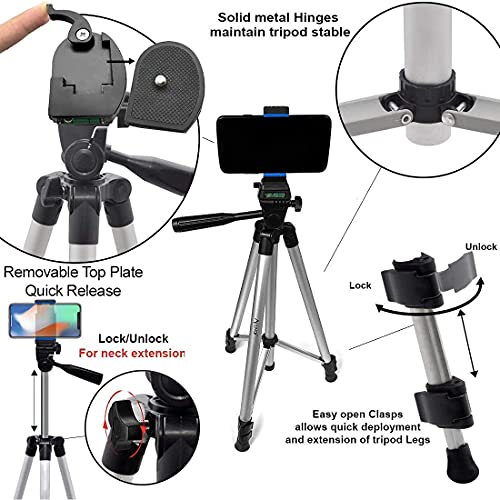Acuvar 50" Smartphone/Camera Tripod Fits All Smartphones Iphone 12 Max, 11 Pro Max, 11 Pro, 11, Xs, Max, Xr, X 8, 8+, 7, 7 Plus, Android Note 10 (Universal Mount) #TOP2