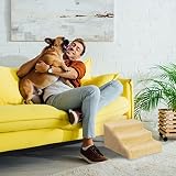 Relaxdays Hundetreppe 3 Stufen, kleine & große Hunde, Bett & Couch, Stoffbezug, Tiertreppe innen, HBT 30x35x45 cm, beige
