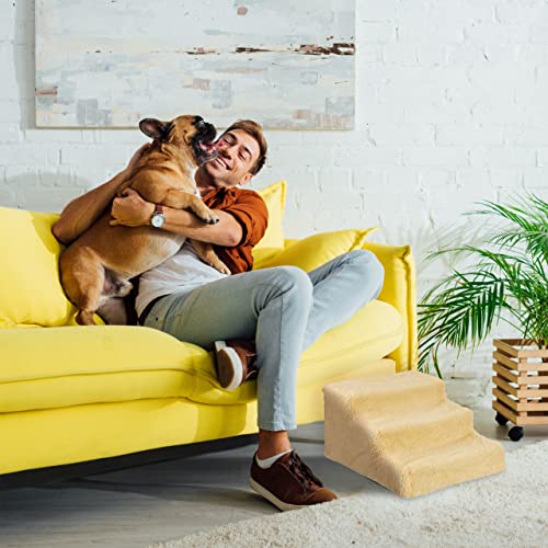 Relaxdays Hundetreppe 3 Stufen, kleine & große Hunde, Bett & Couch, Stoffbezug, Tiertreppe innen, HBT 30x35x45 cm, beige