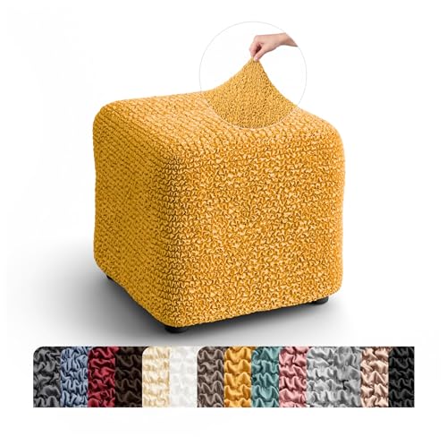 PAULATO Stretch Ottoman Slipcover 1-Piece – Bi-Elastic Foot Stool Cover for Square or Rectangle Pouf – Furniture Protector Machine Washable – Mango (3. Small)