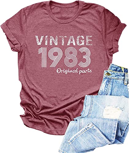 Vintage 1983 T Shirt For Women 40Th Birthday Shirts Women Gift Idea Shirts Birthday Party Retro Tee Tops (Pink1, L) #TOP9