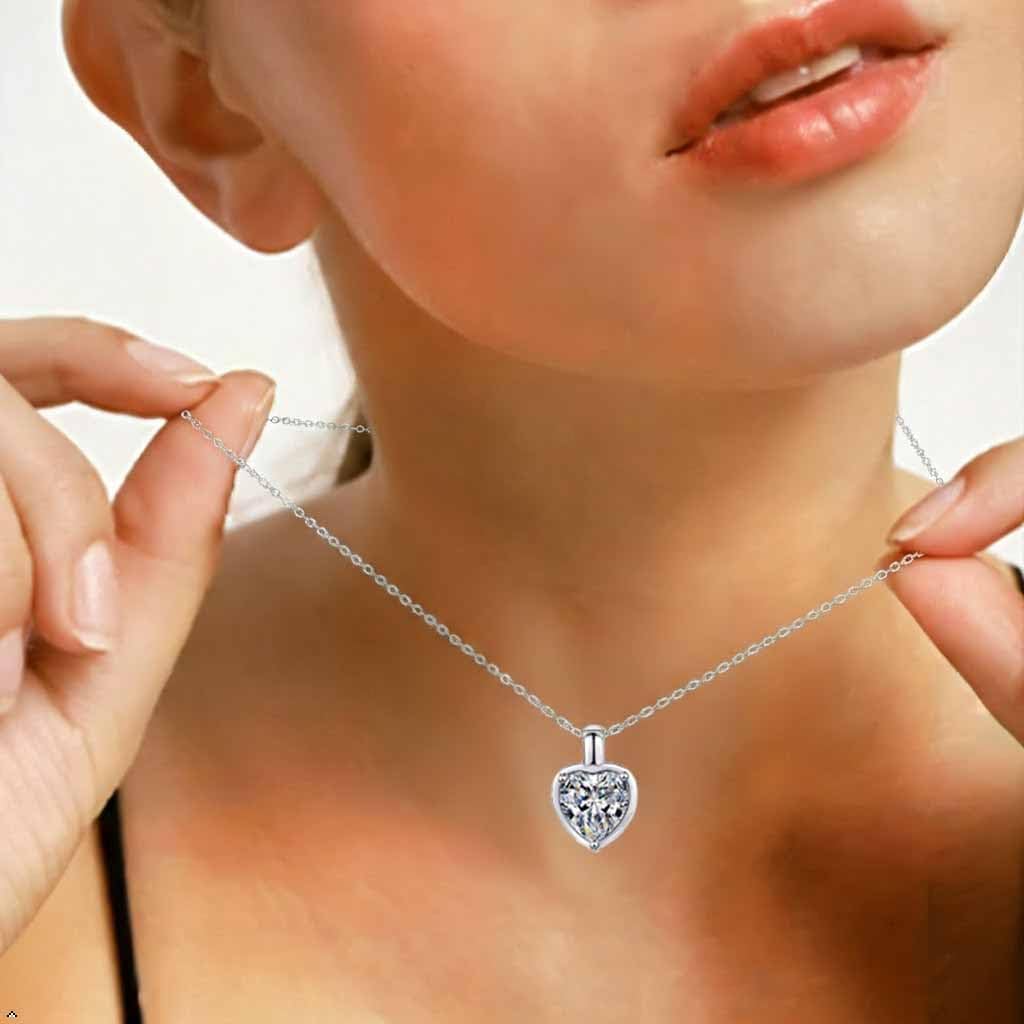 Classic Heart Moissanite Pendant Necklace for Women, 925 Sterling Silver 18k Gold Plated White 3-Prong Setting, Dalily Necklace, Jewelry Gift for Anniversary, Birthday, Valentine’s Day