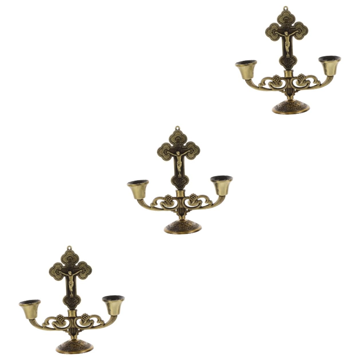 3 Pièces Bougeoir Élégant Pièce Maîtresse De Chandelier Bougeoir Rétro Catholique Religieux Vintage Support De Bougie D'église Chrétienne De Zinc