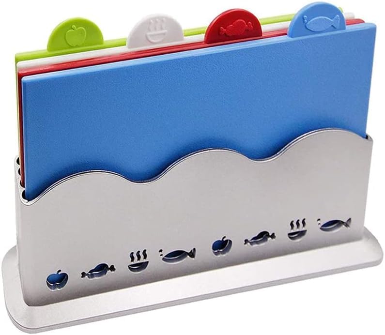 LOVEQI4 Pcs Index Color-Coded Cutting Board Set with Holder Non-slip Thick Boards for Kitchen Plastic Dishwasher Safe