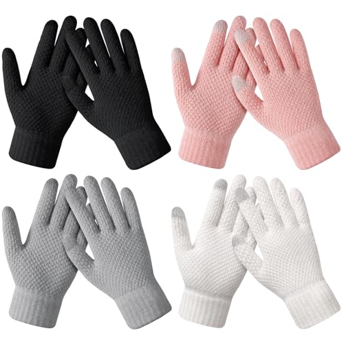 Loiyadn Winter Gloves - 4 Pairs Women's Winter Gloves, Warm Touchscreen gloves Women Men, Knit gloves for Cold Weather