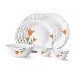Larah by Borosil Firefly Fluted Series Opalware Dinner Set Of 4 Full Plate, 4 Quarter Plates, 4 Veg Bowls and 1 Serving Bowl | Bone-Ash Free Crockery Set for Dining Table (White, 13 Pieces)
