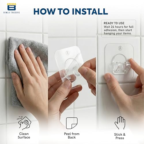 Image of Btag V Shape Self Adhesive Wall Sticker Hooks | Strong Grip for Home, Bathroom, Kitchen & Office Use | Waterproof & Rust-Proof Design | Easy Install, Long-Lasting Hold for Any Room (Transparent PO20)