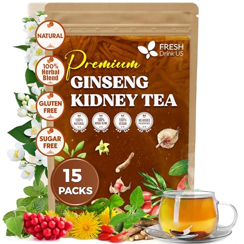 Image of FreshDrinkUS, Ginseng Kidney Tea - 15 Packs of Herbal Detox & Vitality Support | 100% Natural Roots & Berries | Caffeine-Free | Adaptogenic Blend for Energy, Kidney Health, and Wellness