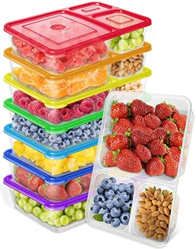LUCENTEE 7-Pack Snack Containers - Bento Snack Box - Snack Containers - Lunch Containers Snack Container, 3 Compartment Food Container, Lunch Box, Bento Box, Meal Prep Container Microwave Safe
