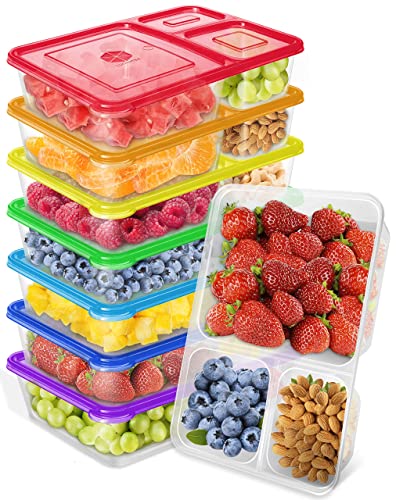 Lucentee 7-Pack Snack Containers - Bento Snack Box - Snack Containers - Lunch Containers Snack Container, 3 Compartment Food Container, Lunch Box, Bento Box, Meal Prep Container Microwave Safe #TOP1