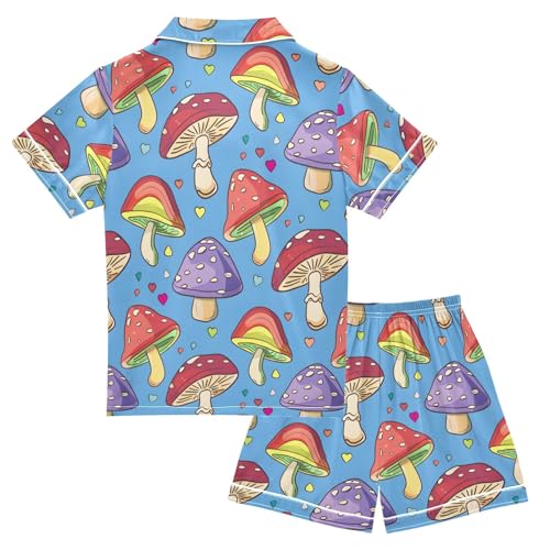 ALAZA Color Heart Mushroom Satin Pajamas Set Short Sleeve Button Down Sleepwear Summer Pjs 2 Piece2