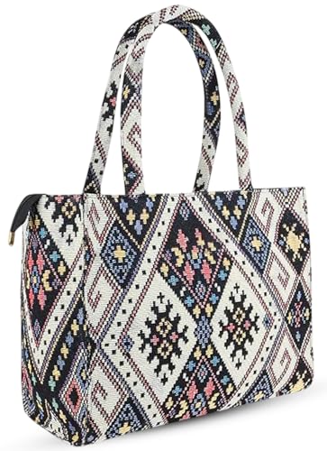 Global Impex Stylish Buoy Tote Bag for Girls & Women | Sturdy Cotton Blend Jacquard | Double Shoulder Ladies Handbag Purse For Daily & Office,Travel Use | Zip Pocket | Handcrafted Multicolor
