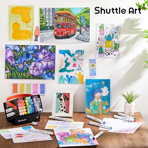 SHUTTLE ART 48 kolorów markery artystyczne z podwójną końcówką, trwałe markery z etui, idealne do ilustracji dla dorosłych, kolorowania, szkicowania i tworzenia kart, wielokolorowe