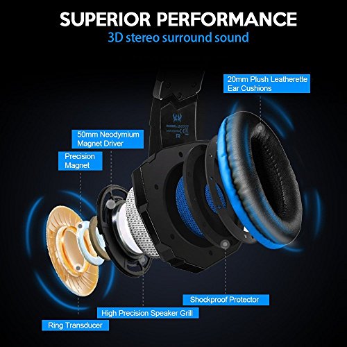 Andoer EACH G2000 Over-ear gaming-hoofdtelefoon, headset, oortelefoon, hoofdband met microfoon, stereo bass, LED-licht voor PC Game - Afbeelding 6