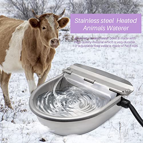 Paulozyn Heated Automatic Livestock Waterer Dog Water Bowl Pet Dispenser Outdoor Winter Stainless Steel Thermal-Bowl For Animals Horse Cattle Cow Goat Sheep Pig, With Float Ball Valves #TOP1