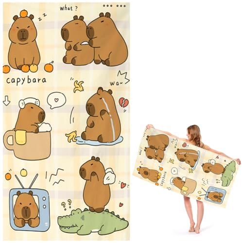 FCXVXCL Capybara Toalla de Playa Toalla Playa de Microfibra Toallas de Baño Ultraligera Secado Rápido Ligera y Portátil para Piscina Gimnasio Acampada y Aventuras al Aire Libre