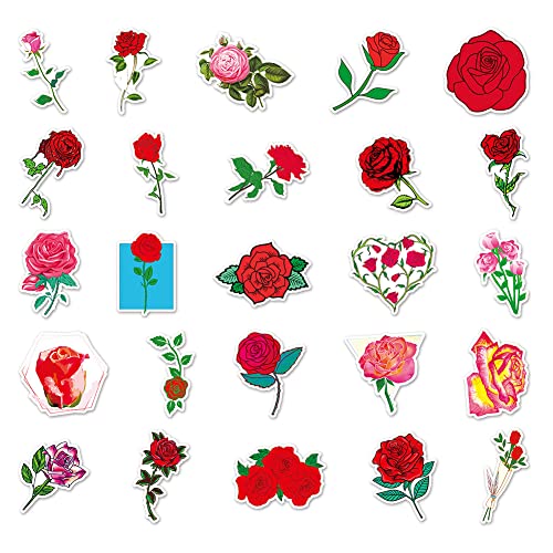 Rose Stickers |50 Pcs Rose Waterproof Vinyl Decals for Water Bottles Laptop Luggage Cup Computer Mobile Phone Skateboard Guitar Helmet Snowboard Décor