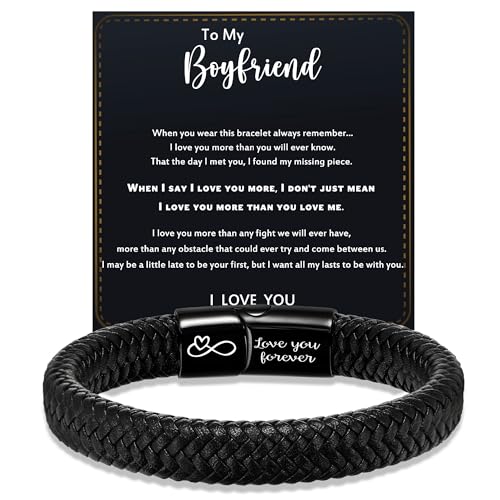Father s Day Gifts, Gifts for Boyfriend Stocking Stuffers Leather Bracelets for Men Infinity I Love You Gifts for Him Birthday Gift Ideas Cuff Braided Black Bracelets Boyfriend Christmas Gift Anniversary Jewelry