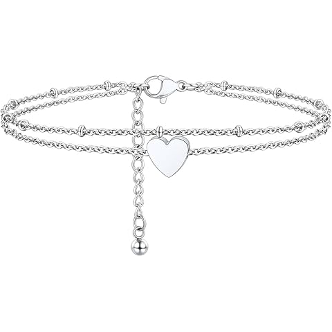 FaithHeart Ankle Bracelets for Women Silver Anklets for Women Waterproof Stainless Steel Miami Cuban Link/Beaded/Figaro Anklets Adjustable Length Summer Beach Foot Jewelry with Gift Box