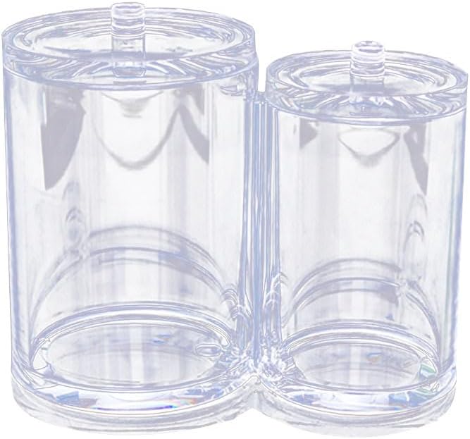 Unomor Dual-Compartment Cotton Swab Holder Organizer Box with Lid Clear Acrylic Round Container for Cotton Balls and Pads Bathroom Storage 5.98X5.00X3.30 Inch