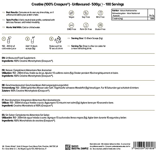 Creatine Mono Creapure/GESCHMACKSNEUTRAL/von THE PROTEIN WORKS / 500g / Wahrhaftig das feinste Creatin Monohydrat von Alzchem®