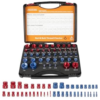 RANSOTO Nut and Bolt Thread Checker Box, Practical Thread Gauge Box, Standard and Metric Bolt and Nut Identifier Gauge Box with Male &amp; Female Gauges-44 (Blue &amp; Red)