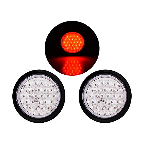 Astra Depot 2pcs Universal 4 Inch Round 24-LED Tail Light Stop Brake Light for Truck Trailer ATV Motorcycle UTE UTV, Clear Lens/Red Light by Astra Depot - Used condition - US$13.72