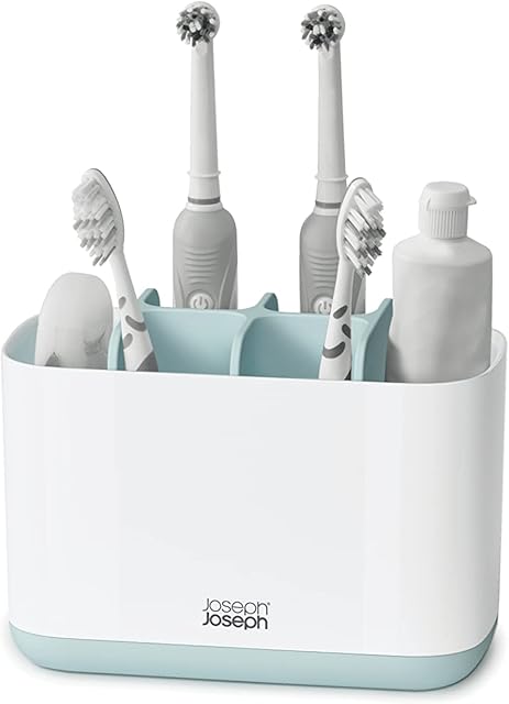 Joseph Joseph Easy-Store - Large Toothbrush Holder Caddy, Bathroom Storage - White/Blue