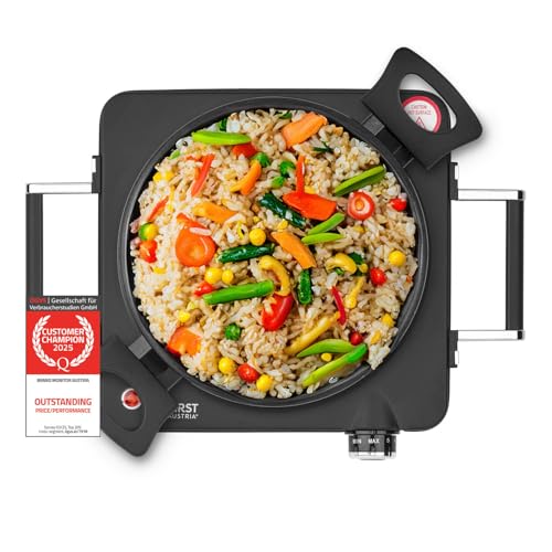 TZS First Austria placa vitrocerámica de infrarrojos, placa de cocina individual 22 cm | Compatible con todo tipo de ollas | Calentamiento rápido, regulación continua, luz indicadora