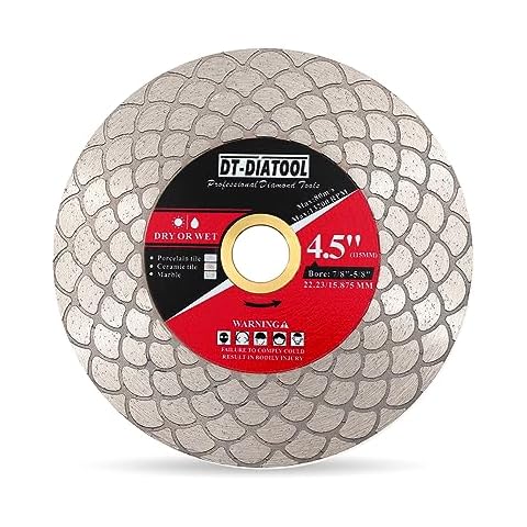 DT-DIATOOL Diamond Tile Blade 4-1/2 Inch - Diamond Double-Sided Cutting Disc for Porcelain Ceramic Marble Edge Grinding with Fan-Shaped Cutter Head Cover