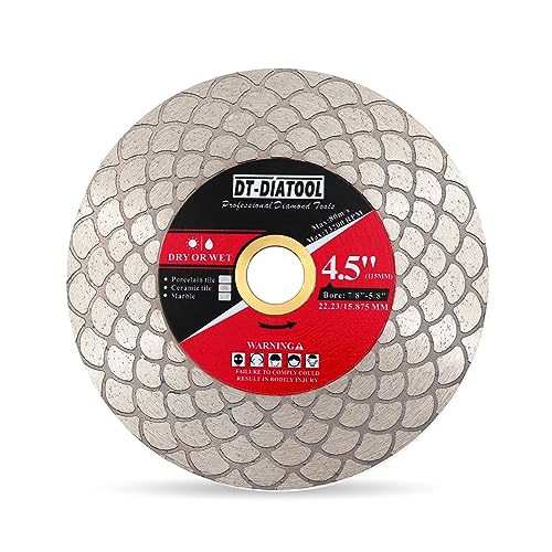 DT-DIATOOL Diamond Tile Blade 4-1/2 Inch - Diamond Double-Sided Cutting Disc for Porcelain Ceramic Marble Edge Grinding with Fan-Shaped Cutter Head DT-DIATOOL Diamond Tile Blade 4-1/2 Inch - Diamond Double-Sided Cutting Disc for Porcelain Ceramic Marble Edge Grinding with Fan-Shaped Cutter Head