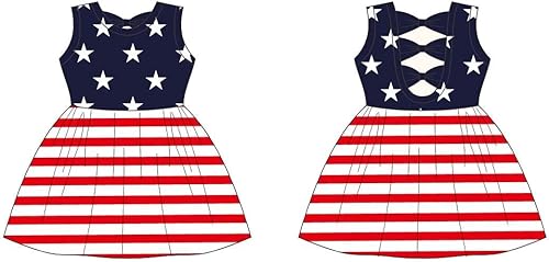 Miniatura 3 de Guodeunh Vestido de 4 de julio para niña pequeña, traje para el Día de la Independencia, bandera estadounidense, estrellas, rayas, patriótico, ropa