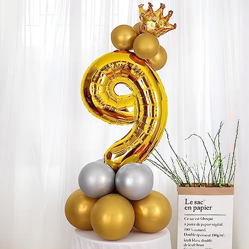 Image of Gold Number Balloons Birthday Balloons - Giant Gold Number 9 Balloon 40 inch, Numbers Balloon Birthday Decorations, Gold Party Supplies for Women Men