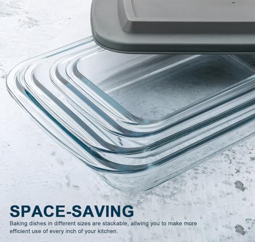 8-Piece Deep Glass Baking Dish Set with Plastic lids,Rectangular Glass Bakeware Set with Lids, Baking Pans for Lasagna, Leftovers, Cooking, Kitchen, Freezer-to-Oven and Dishwasher, Gray by M MCIRCO - Image 3