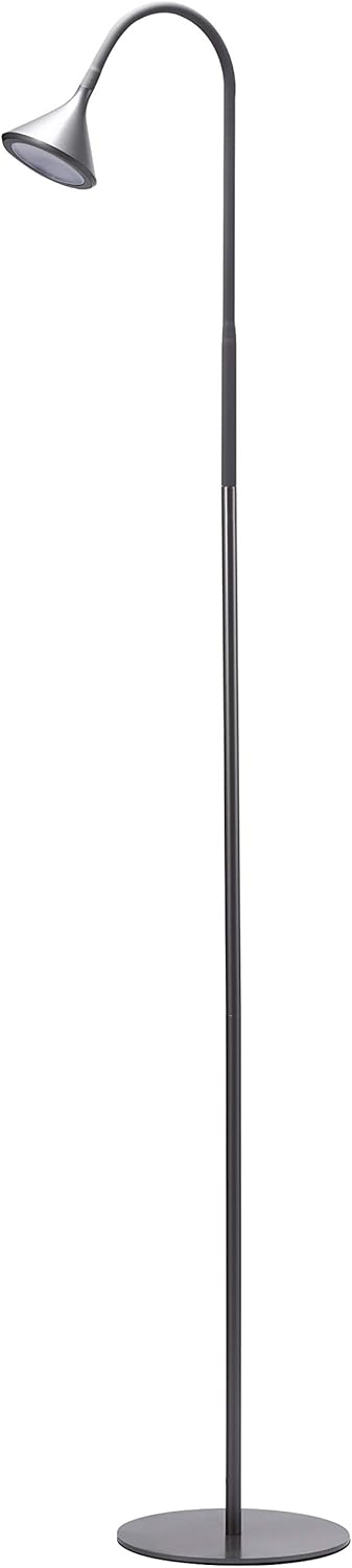 BLACK+DECKER PureOptics LED Minimalist Floor Lamp, 58" Height with Weighted Base, Adjustable Gooseneck, Flicker Free, Eco-Friendly, Foot Switch Gray