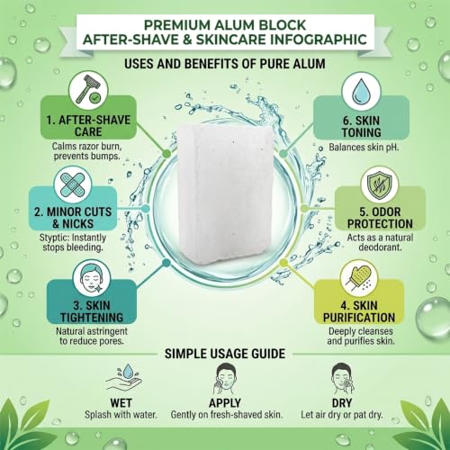 Image of ORGANIM Professional Wood Ustra for Men - Stainless Steel Straight Razor Salon And Alum Bar (Fitkari) - 100g 100% Pure Natural Phitkari Stone Bar for water purification, Skin Tightening, Underarm Deodrant| Gentle,Effective & Natural After Shave Lotion alternative| Chemical-Free Shaving Kit Aid (Combo kit)